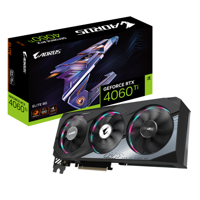 Видео карта GIGABYTE GeForce RTX 4060 TI AORUS ELITE 8GB GDDR6, 128-bit, 2xHDMI, 2xDP