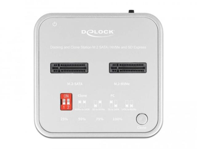 Докинг станция Delock 1 x M.2 NVMe SSD + 1 x M.2 SATA SSD, SD Express Card Reader, Клониране