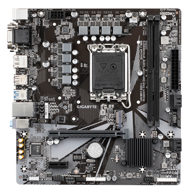 Дънна платка GIGABYTE H610M-S2H, LGA1700, 2xDDR5, PCIe 5.0 (VGA/DVI-D/HDMI/DP), 1x M.2, 4x SATA 6Gb/s, 2x USB 3.2 Gen 1, Micro ATX