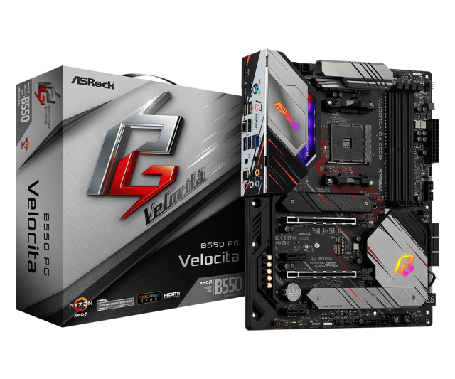 Дънна платка ASRock B550 Phantom Gaming Velocita, B550, AM4, 4xDDR4, PCI-E 4.0 (CFX), 6x SATA 6Gb/s, 2x M.2, 1x USB 3.2 Gen 2 Type-C, ATX