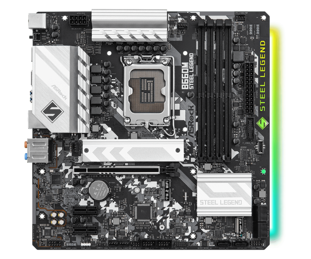 Дънна платка ASRock B660M Steel Legend, LGA1700, DDR4, PCI-E 5.0, (DP/HDMI), 6x SATA 6Gb/s, 2x M.2, 4x USB 3.2 Gen1, Polychrome RGB, Micro ATX