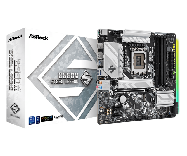 Дънна платка ASRock B660M Steel Legend, LGA1700, DDR4, PCI-E 5.0, (DP/HDMI), 6x SATA 6Gb/s, 2x M.2, 4x USB 3.2 Gen1, Polychrome RGB, Micro ATX