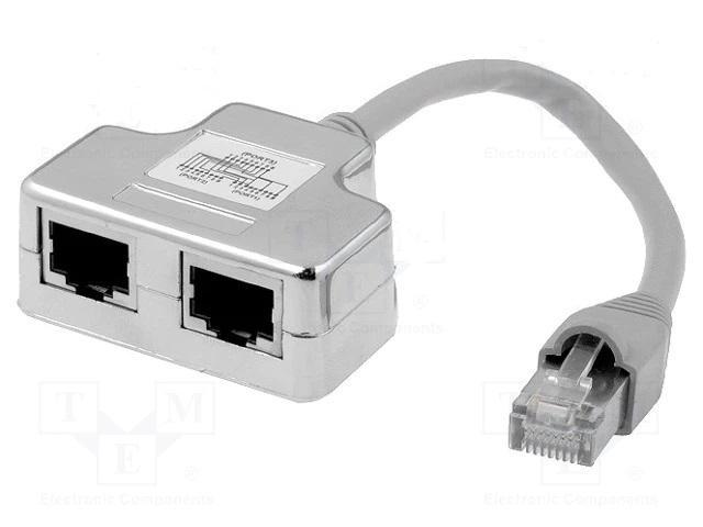 Разклонител (адаптер) Estillo RJ45 2:1,  T адаптер FTP 2хRJ45 женско - 1xRJ45 мъжко