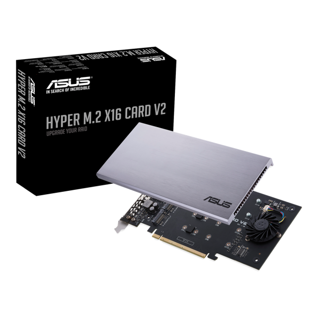 Контролер ASUS Hyper M.2 x16 Card (PCIe 3.0) поддържа до 4 NVMe M.2 (2242/2260/2280/22110) устроиства