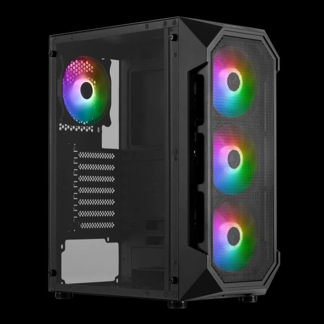 Кутия Gamdias AURA GC1, 1 x USB 3.0, 2 x USB 2.0, HD Audio x 1, RGB button, ATX, Черна