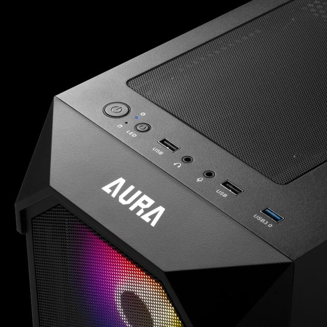 Кутия Gamdias AURA GC1, 1 x USB 3.0, 2 x USB 2.0, HD Audio x 1, RGB button, ATX, Черна