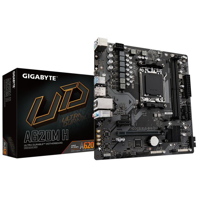 Дънна платка GIGABYTE A620M H, AM5, 2xDDR5, 4 x SATA 6Gb/s, M.2 PCIe 4.0 x4/x2, HDMI, DP, Micro ATX