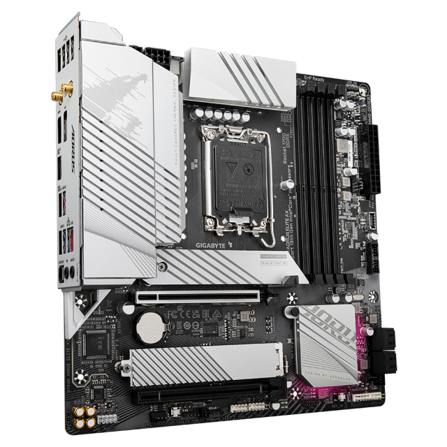 Дънна платка Gigabyte B760M Aorus Elite AX, B760, LGA 1700, DDR5, PCI-E 4.0 (HDMI/DP), 2x M.2, 4x SATA 6Gb/s, 1x USB 3.2 Gen2 Type-C, 1 x USB 3.2 Gen 2, Wi-Fi 6E, Bluetooth, Micro ATX