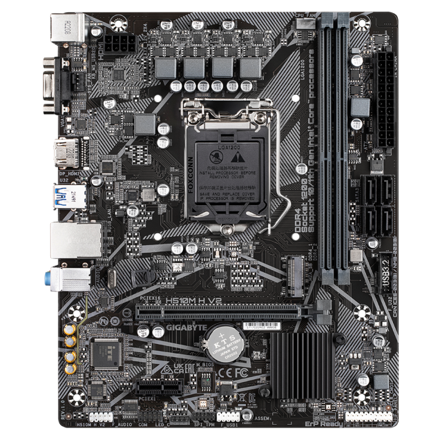 Дънна платка Gigabyte H510M-H V2, H470, LGA1200, DDR4, PCI-E 3.0 (HDMI/VGA), 1x M.2, 4x SATA 6Gb/s, 2x USB 3.2 Gen 1, Micro ATX