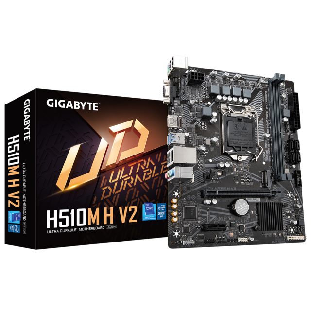 Дънна платка Gigabyte H510M-H V2, H470, LGA1200, DDR4, PCI-E 3.0 (HDMI/VGA), 1x M.2, 4x SATA 6Gb/s, 2x USB 3.2 Gen 1, Micro ATX