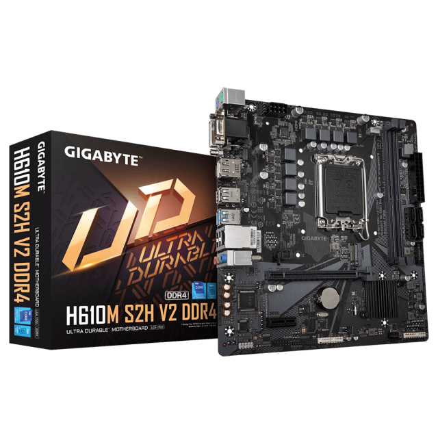 Дънна платка Gigabyte H610M S2H V2, H610, LGA1700, 2xDDR4, PCI-E 4.0 (D-Sub/DVI-D/HDMI/DP), 1x M.2, 4x SATA 6Gb/s, 2x USB 3.2 Gen1, MicroATX