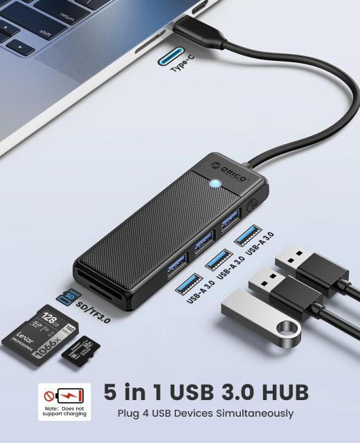 Хъб Orico HUB USB3.1 Type-C - 3 x USB3.0, SD, TF - PAPW3AT-C3-015-BK