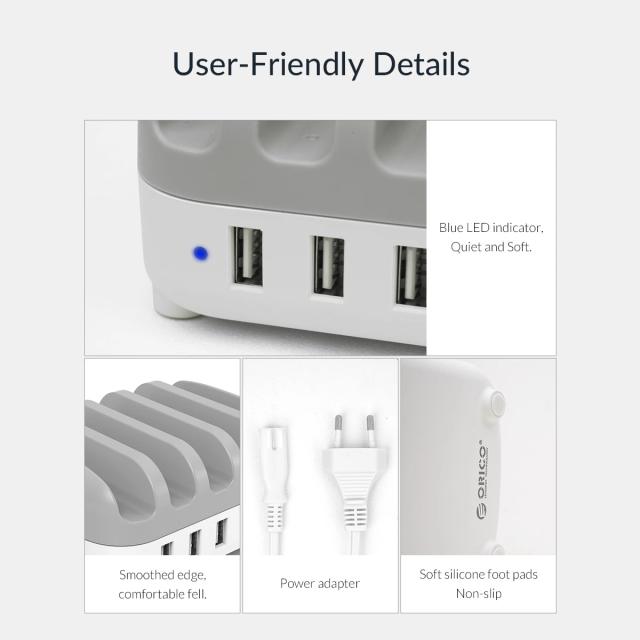 Зарядна станция за мобилни устройства Orico Charger Station 220V - 5 x USB 40W White - DUK-5P-EU-WH