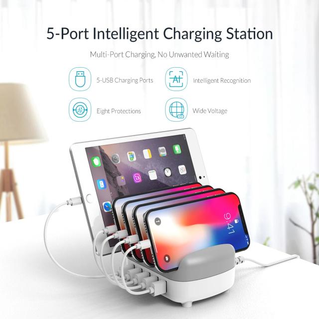 Зарядна станция за мобилни устройства Orico Charger Station 220V - 5 x USB 40W White - DUK-5P-EU-WH