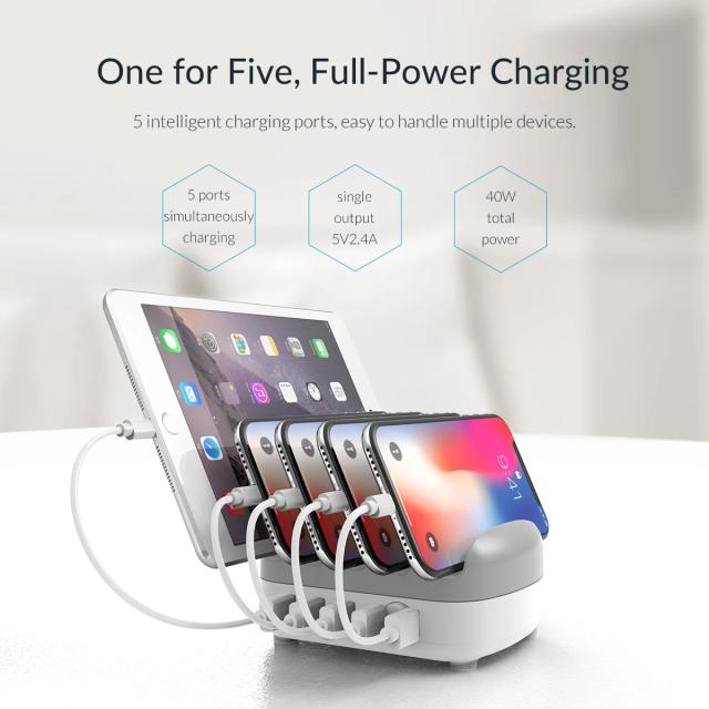 Зарядна станция за мобилни устройства Orico Charger Station 220V - 5 x USB 40W White - DUK-5P-EU-WH