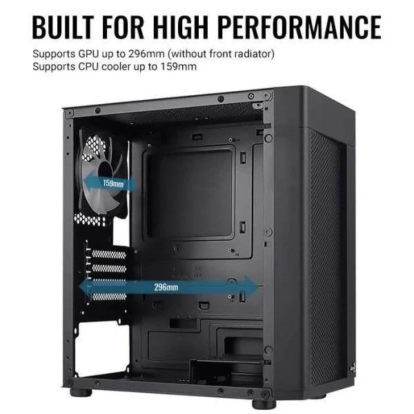 Кутия AeroCool Hexform-G-BK-v2, 1 x USB 3.0, 2 x USB 2.0, HD Audio x 1, mATX