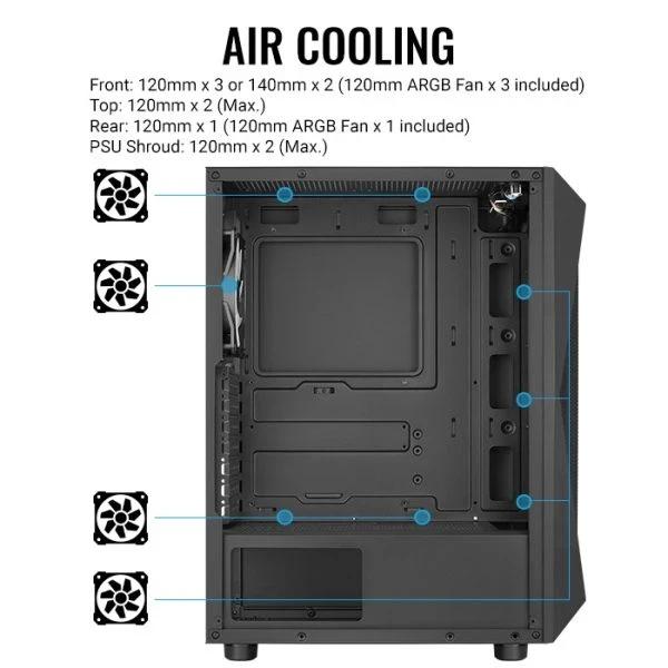 Кутия AeroCool Falcon-G-BK-v2, 2 x USB 3.0, 1 x USB 2.0, HD Audio x 1, ATX