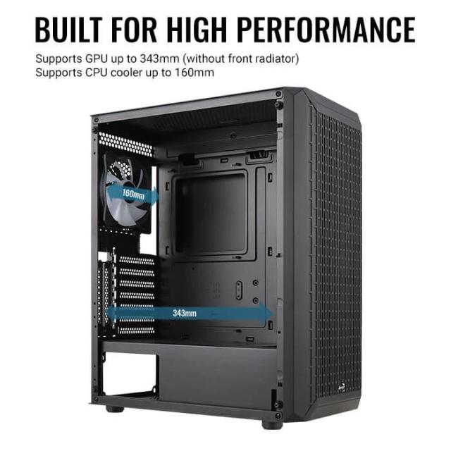 Кутия AeroCool Beam-G-BK-v2, 1 x USB 3.0, 2 x USB 2.0, HD Audio x 1, ATX