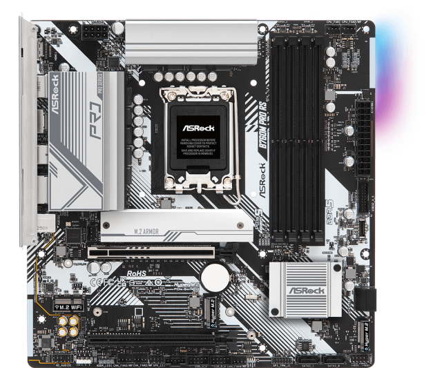 Дънна платка ASRock B760M Pro RS, LGA1700, DDR5, PCIe 5.0 (HDMI/DP)(CrossFire), 3x M.2, 4x SATA 6Gb/s, 3x USB 3.2 Gen1 Type-A, 1x USB 3.2 Gen1 Type-C, mATX