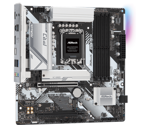 Дънна платка ASRock B760M Pro RS, LGA1700, DDR5, PCIe 5.0 (HDMI/DP)(CrossFire), 3x M.2, 4x SATA 6Gb/s, 3x USB 3.2 Gen1 Type-A, 1x USB 3.2 Gen1 Type-C, mATX