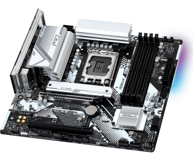 Дънна платка ASRock B760M Pro RS, LGA1700, DDR5, PCIe 5.0 (HDMI/DP)(CrossFire), 3x M.2, 4x SATA 6Gb/s, 3x USB 3.2 Gen1 Type-A, 1x USB 3.2 Gen1 Type-C, mATX