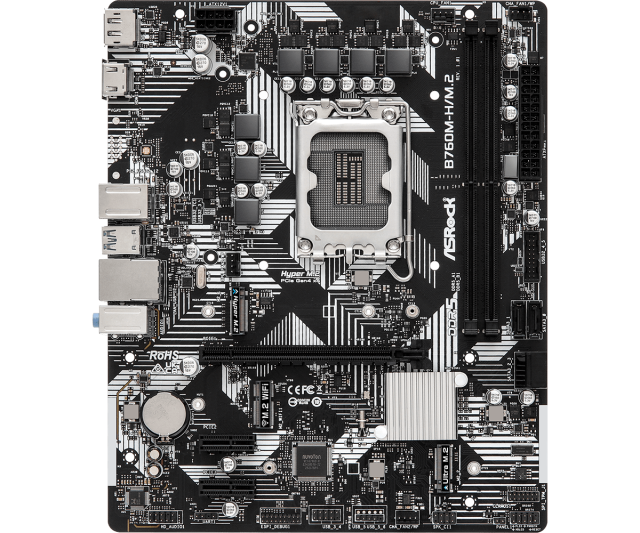 Дънна платка ASRock B760M-H/M.2, LGA1700, DDR5, PCI-E 4.0 (HDMI&DP), 2x M.2, 4x SATA 6Gb/s, 1x USB 3.2 Gen1 Type-C, 3x USB 3.2 Gen1, mATX