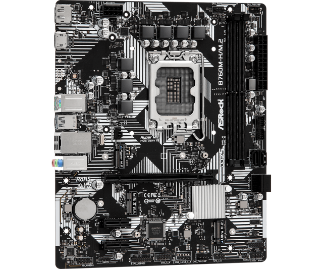 Дънна платка ASRock B760M-H/M.2, LGA1700, DDR5, PCI-E 4.0 (HDMI&DP), 2x M.2, 4x SATA 6Gb/s, 1x USB 3.2 Gen1 Type-C, 3x USB 3.2 Gen1, mATX