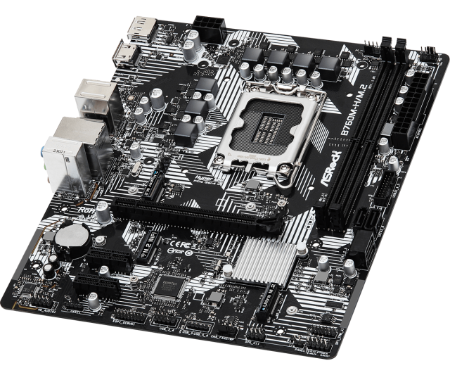 Дънна платка ASRock B760M-H/M.2, LGA1700, DDR5, PCI-E 4.0 (HDMI&DP), 2x M.2, 4x SATA 6Gb/s, 1x USB 3.2 Gen1 Type-C, 3x USB 3.2 Gen1, mATX