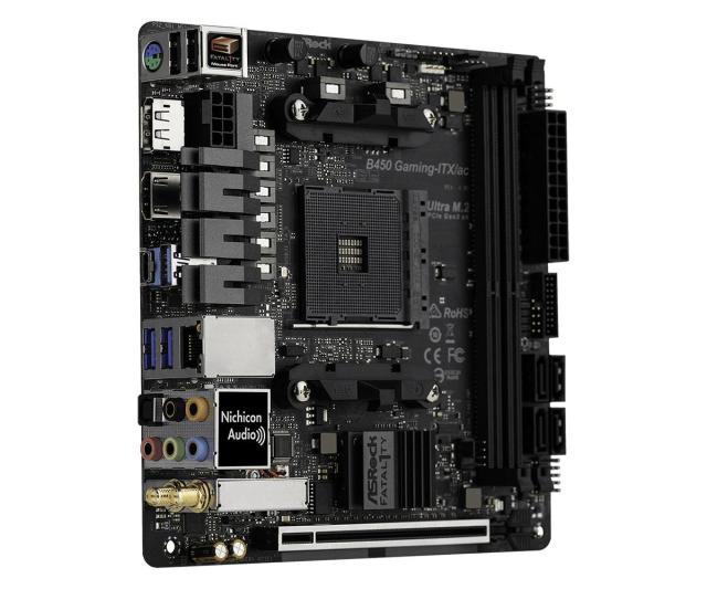 Дънна платка ASRock Fatal1ty B450 Gaming-ITX/ac, AM4, B450, PCI-E 3.0 (DP/HDMI), 4x SATA 6Gb/s, 1x M.2, 1x USB 3.1 Gen2 Type C, Wi-Fi, Bluetooth, Mini-ITX