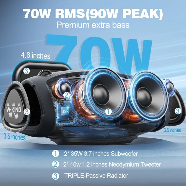 Kолонка мобилна  W-King Bluetooth Speaker - X10 Black- 70W