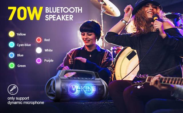 Kолонка мобилна  W-King Bluetooth Speaker - D10 Black - 70W, Karaoke mic input, Light Show
