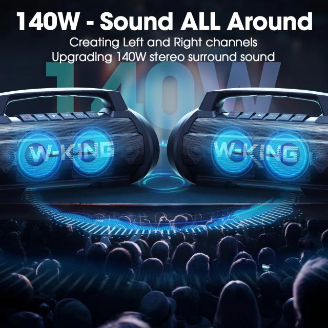 Kолонка мобилна  W-King Bluetooth Speaker - D10 Black - 70W, Karaoke mic input, Light Show