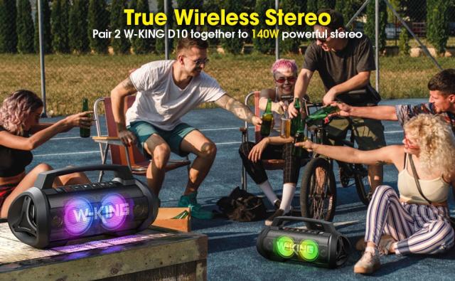 Kолонка мобилна  W-King Bluetooth Speaker - D10 Black - 70W, Karaoke mic input, Light Show