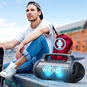 Kолонка мобилна  W-King Bluetooth Speaker - D10 Black - 70W, Karaoke mic input, Light Show