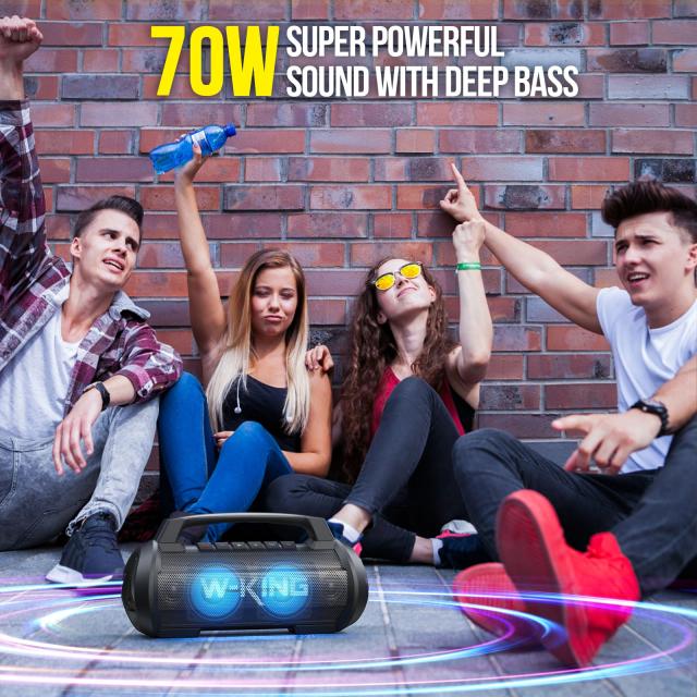 Kолонка мобилна  W-King Bluetooth Speaker - D10 Black - 70W, Karaoke mic input, Light Show