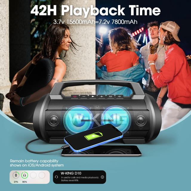 Kолонка мобилна  W-King Bluetooth Speaker - D10 Black - 70W, Karaoke mic input, Light Show