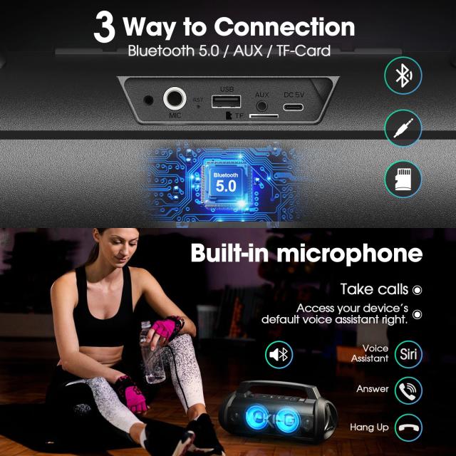 Kолонка мобилна  W-King Bluetooth Speaker - D10 Black - 70W, Karaoke mic input, Light Show