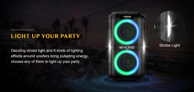Парти колона W-King Bluetooth arty Speaker - T9 PRO - 120W, 2 x Wireless Microphones, Karaoke
