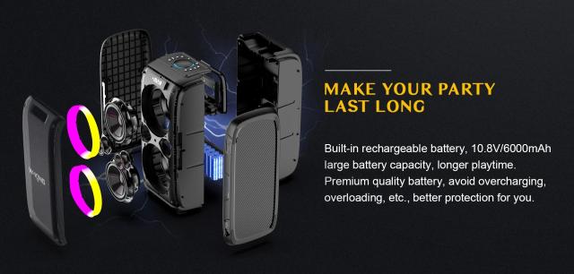 Парти колона W-King Bluetooth arty Speaker - T9 PRO - 120W, 2 x Wireless Microphones, Karaoke