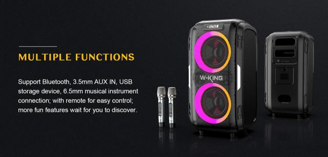 Парти колона W-King Bluetooth arty Speaker - T9 PRO - 120W, 2 x Wireless Microphones, Karaoke