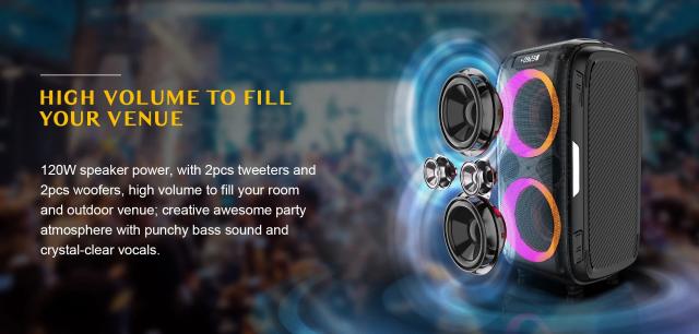 Парти колона W-King Bluetooth arty Speaker - T9 PRO - 120W, 2 x Wireless Microphones, Karaoke