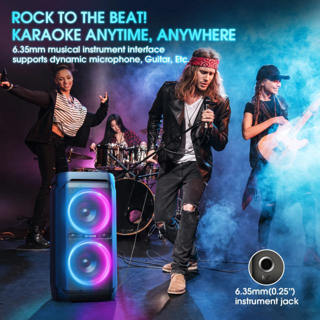Парти колона W-King Bluetooth Party Speaker - T11 Black - 100W, Guitar Input, Karaoke