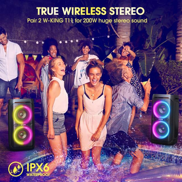 Парти колона W-King Bluetooth Party Speaker - T11 Black - 100W, Guitar Input, Karaoke