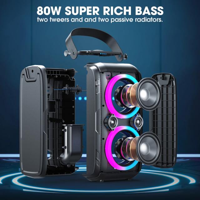 Парти колона W-King Bluetooth Party Speaker - T9 Black - 80W, Wireless Microphone, Karaoke
