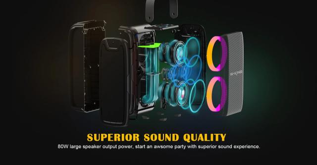 Парти колона W-King Bluetooth Party Speaker - T9 Black - 80W, Wireless Microphone, Karaoke