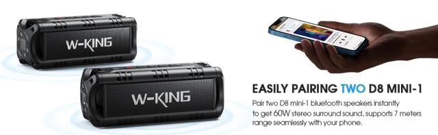 Kолонка мобилна  W-King Bluetooth Speaker - D8 Mini Black - 30W