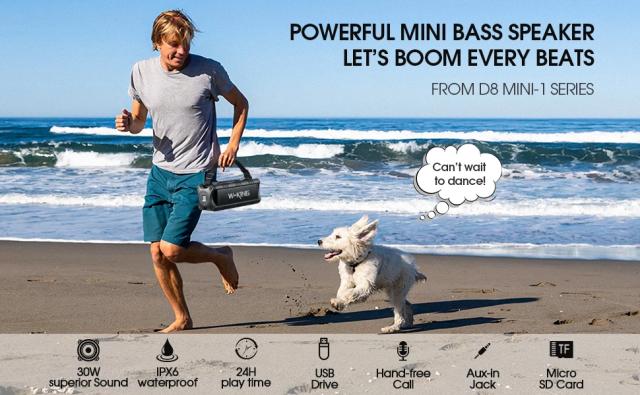 Kолонка мобилна  W-King Bluetooth Speaker - D8 Mini Black - 30W