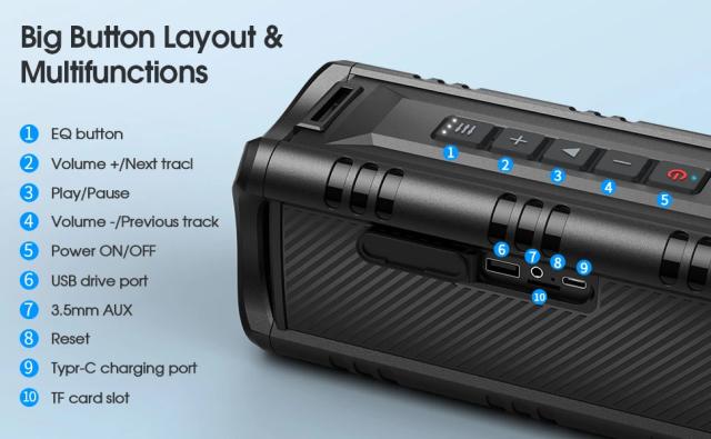 Kолонка мобилна  W-King Bluetooth Speaker - D8 Mini Black - 30W