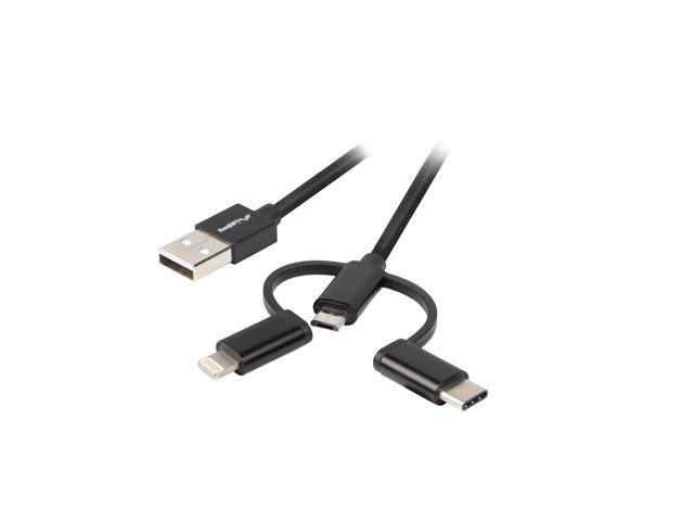 Кабел Lanberg 3in1 USB-A(M)->USB MICRO(M)+LIGHTNING(M)+USB-C(M) 2.0 1m, black