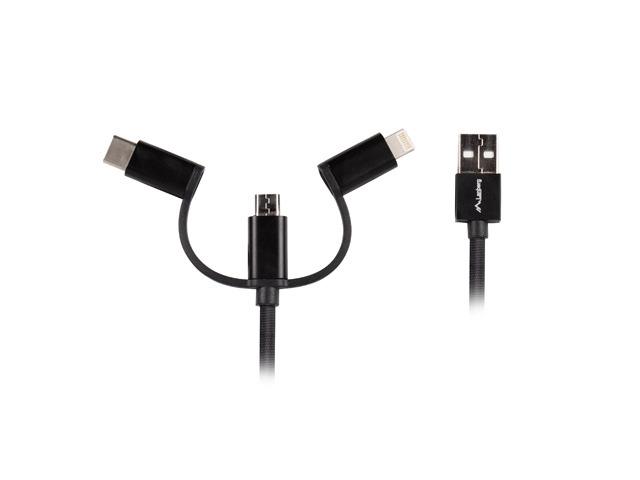 Кабел Lanberg 3in1 USB-A(M)->USB MICRO(M)+LIGHTNING(M)+USB-C(M) 2.0 1m, black